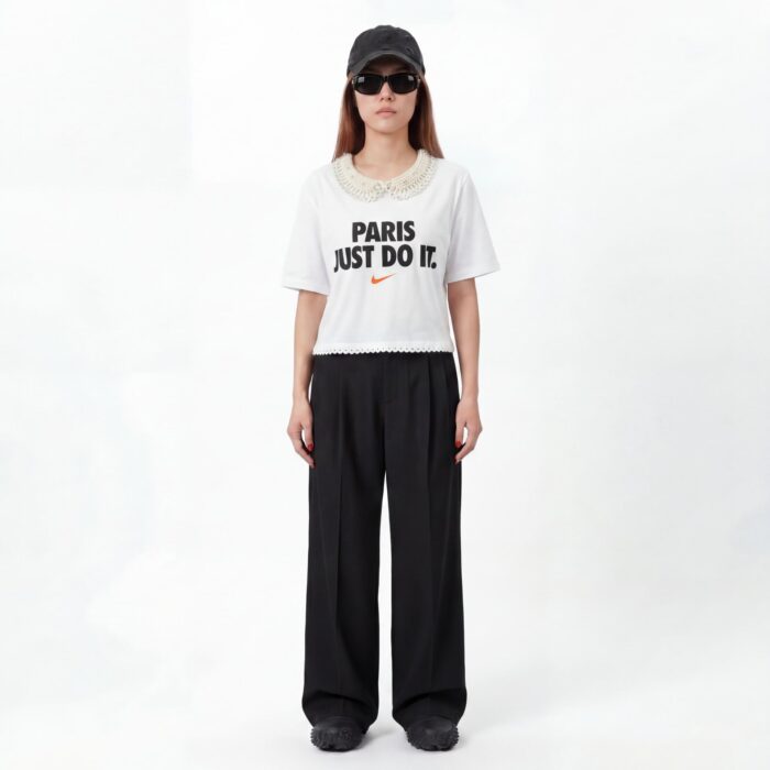 T-shirt à virgule orange fluo reworked upcyclé par Aliona Sama